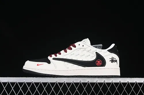 All categories Air Jordan Jordan series basketball shoes Air Jordan 1 Low High-end customized low-top sneakers Air Jordan 1 Low OG SP AJ1 Joe 1 Stussy co-branded black hook beige white English low-top cultural casual sneakers XS6089-511